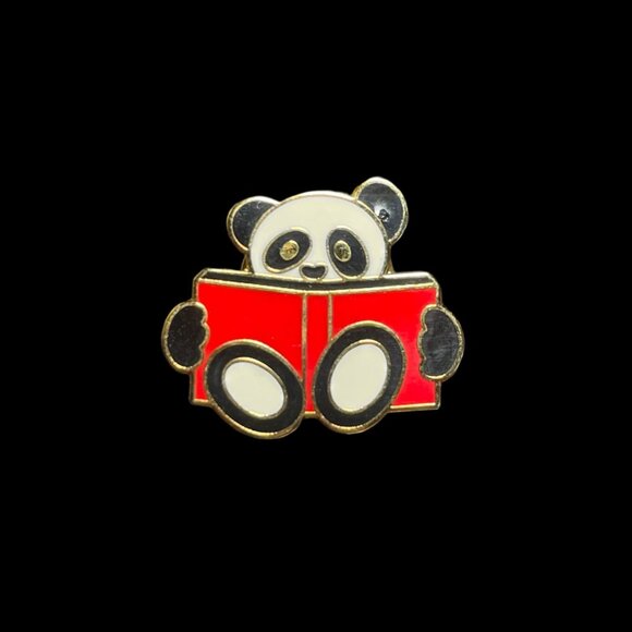 Panda Reading a Red Book Enamel Brooch Pin Vintage - Picture 2 of 4